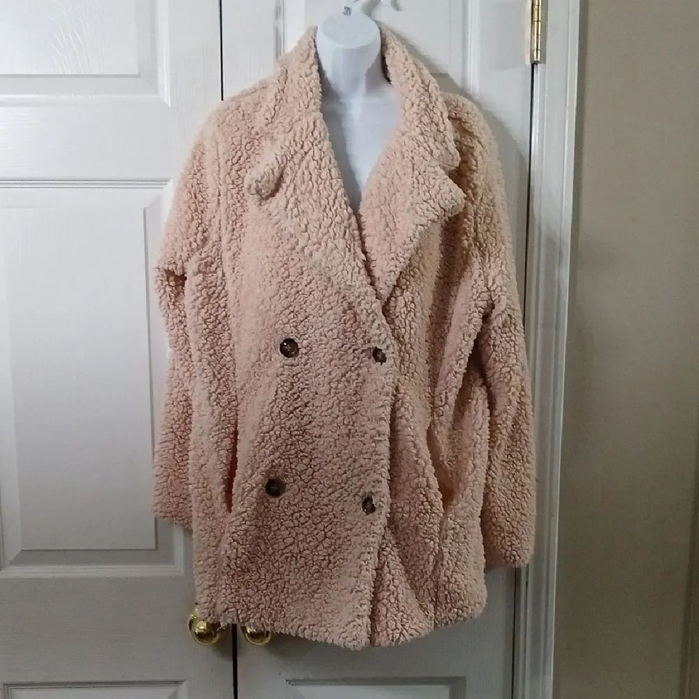 Misslook light tan super soft sherpa button front jacket Sz 3XL EUC